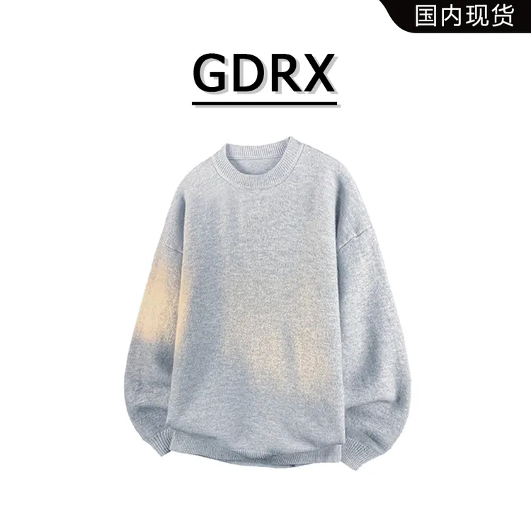 GDRX日系风纯色圆领毛衣男款2025秋季新款简约风针织百搭宽松上衣
