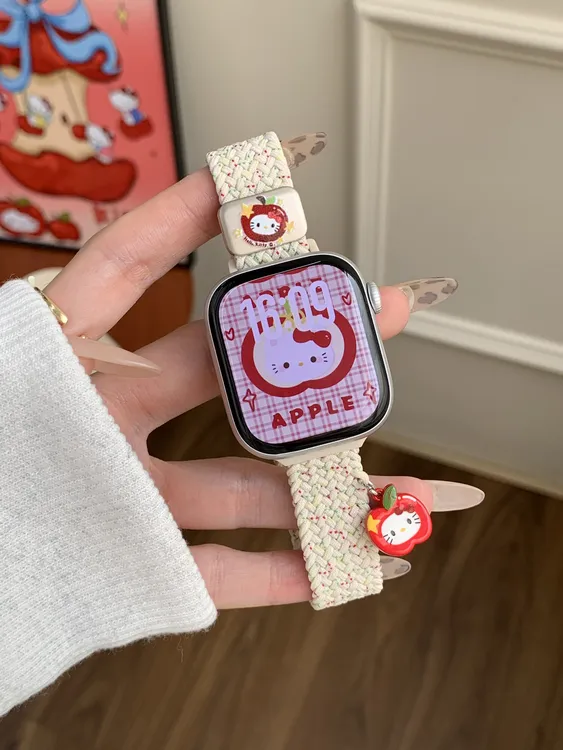 可爱KT苹果编织小蛮腰磁吸表带适用苹果iWatchs11s10s9s8s7女SE21