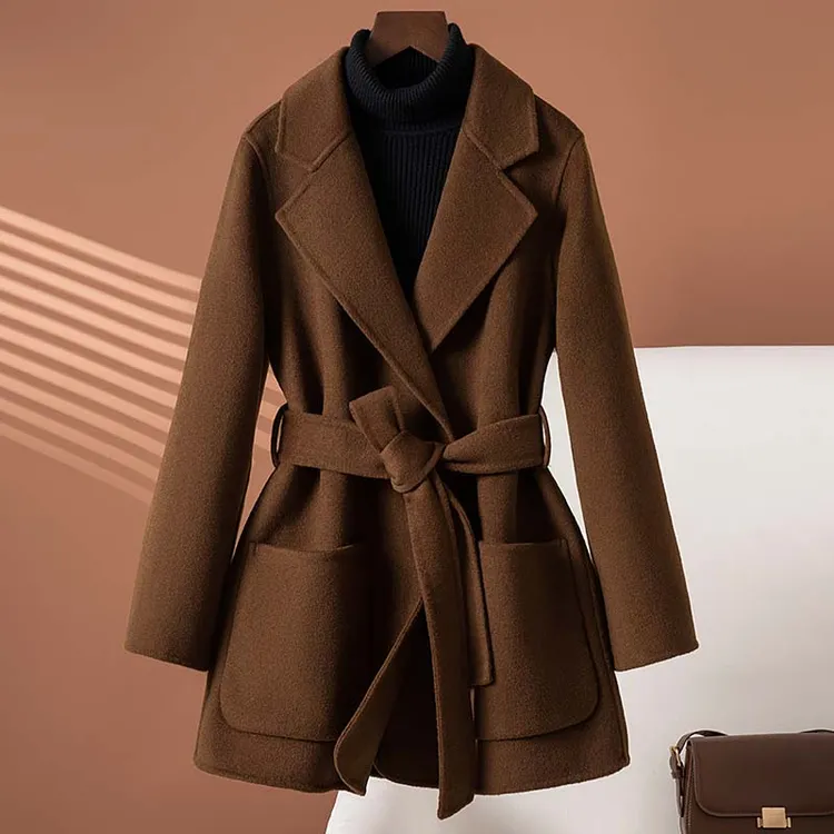 金棕色双面羊绒大衣女中长款2025新款秋冬小个子显瘦羊毛妮子外套