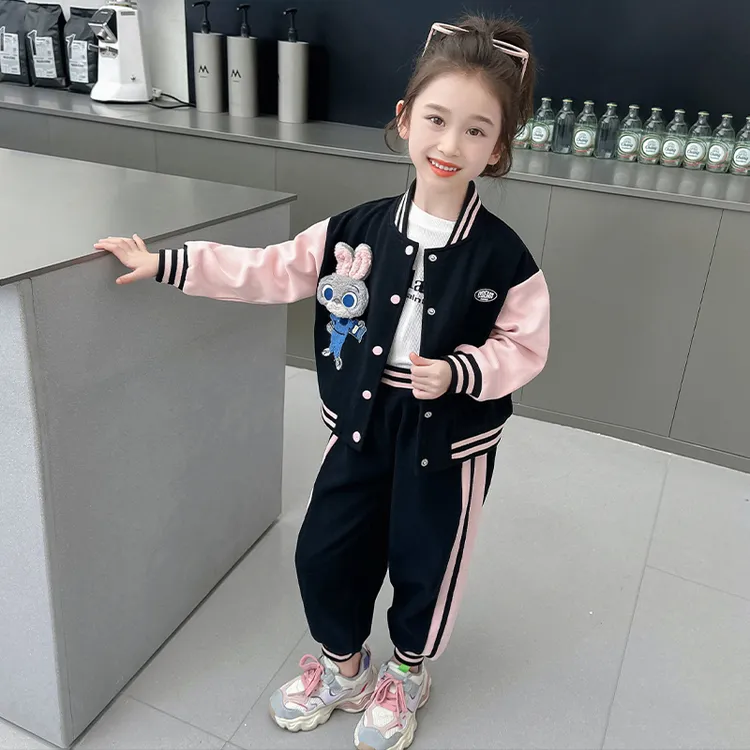 女童套装春秋2025新款洋气儿童时髦春装女宝宝兔子警官运动两件套