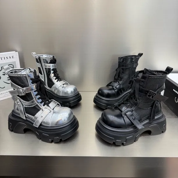 新款厚底松糕单层网面价格马丁靴底厚6公分洋气英伦风舒适休闲