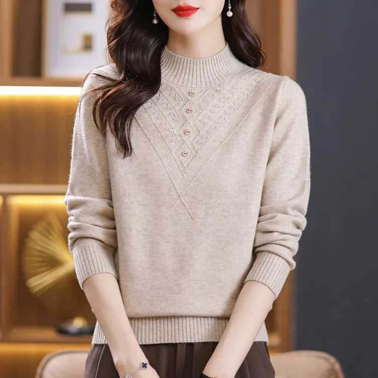 正品羊毛衫女半高领宽松显瘦针织毛衣气质减龄时尚内搭保暖打底衫