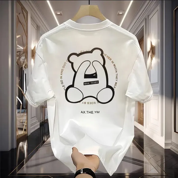 2025男士夏季新款短袖T恤纯棉小熊圆领半袖上衣