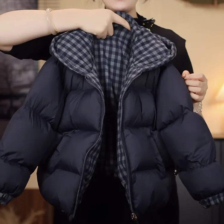 儿童棉服2025新款男女童冬装加厚保暖外套洋气格子双面穿棉衣