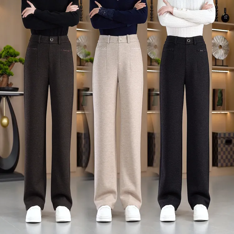 秋季羊毛阔腿裤女2025年新款正品宽松高腰显瘦休闲百搭直筒裤子