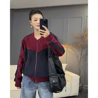 7887太谷休闲时尚简约百搭宽松撞色加绒厚款拉链保暖外套长袖