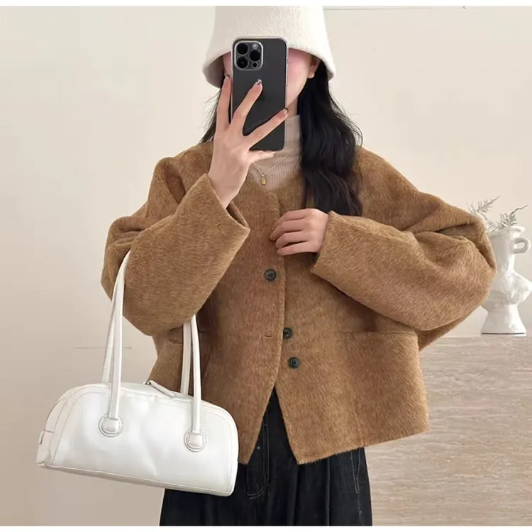 【KAIROS新.澳毛CK】秋冬女短款圆领短外套纯色羊毛小香风外套20288