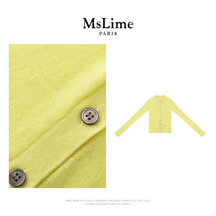 王嬛嬛MsLime25年新款【椰海】进口棉黄色毛织上衣 HD2A1194
