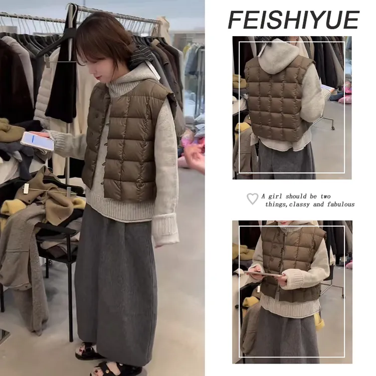 秋冬穿搭一整套女2025新款复古时尚连帽上衣圆领马甲休闲裤三件套