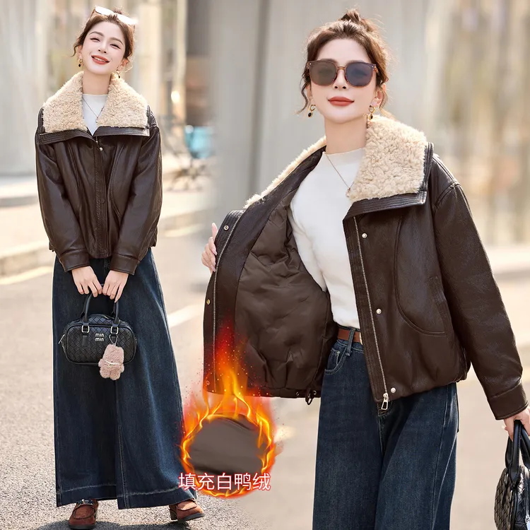 短款长袖欧美风翻领休闲风白鸭绒羽绒服外套2025秋冬新款冬装休闲