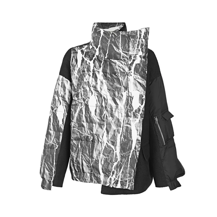 S·DEER圣迪奥休闲高领水墨涂鸦不规则拼接短款羽绒服S21482441