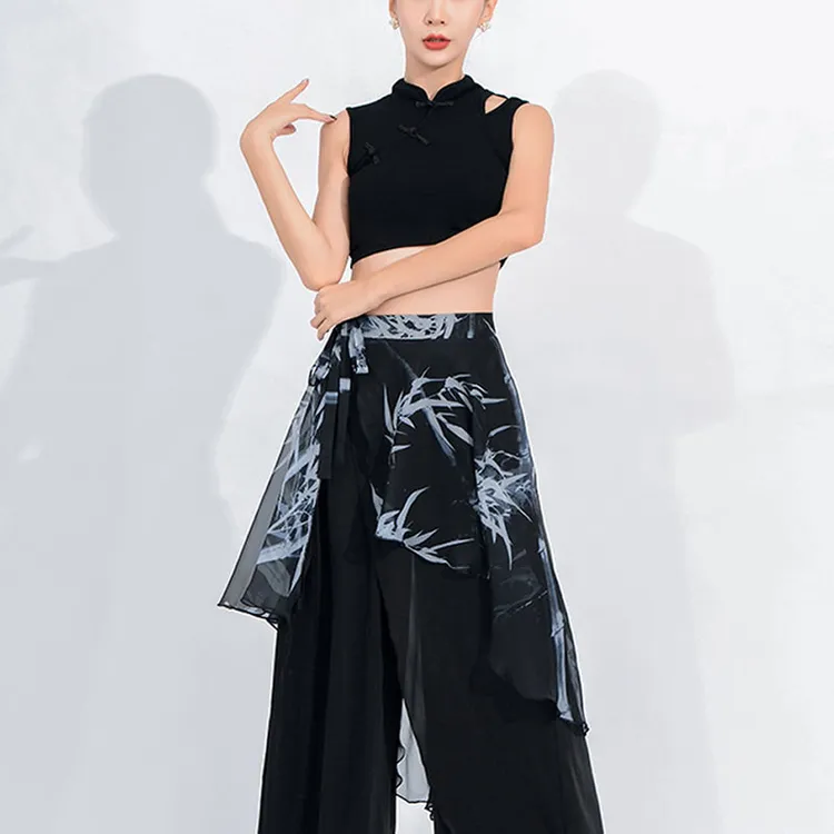 中国风雪纺围裙古典现代舞肚皮舞臀巾飘逸纱巾裙舞蹈腰巾屁帘围巾