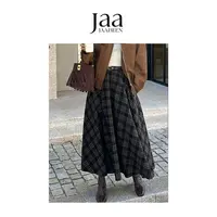 『JAABEEN』25AW秋冬格子大摆半身裙复古小众设计师款 