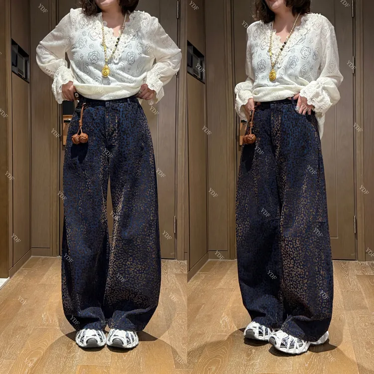  YDFSTUDIO小众【豹纹裤】欧货高品重工豹纹设计时尚高腰弯刀牛仔裤