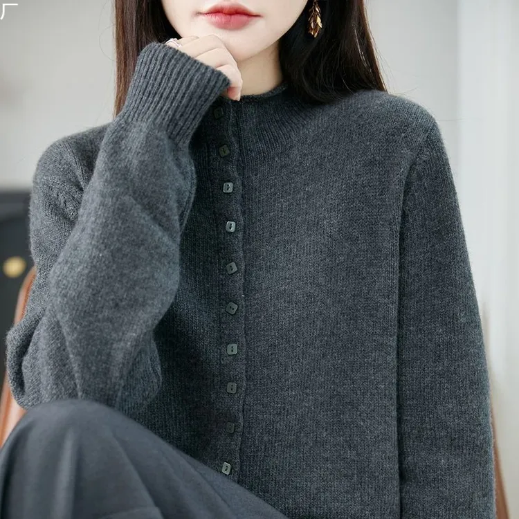 正品撤柜剪标羊毛衫半高领针织衫开衫秋冬纯丝羊毛半高领针织衫