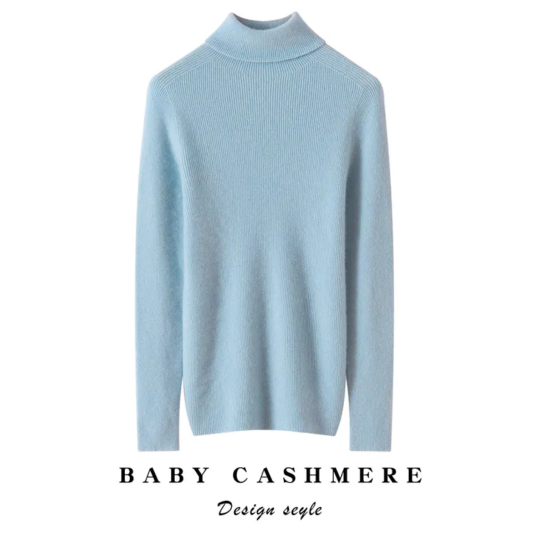 清河纯高翻领100%山羊绒衫女秋冬内搭保暖毛衣修身显瘦针织打底衫