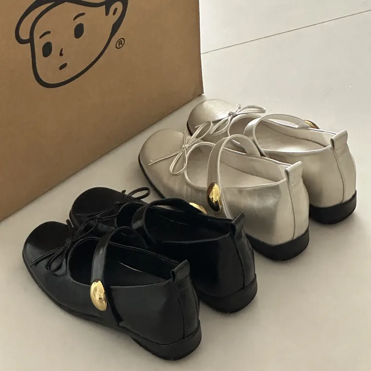 晚睡兰·内增高6cm蝴蝶结方头运动芭蕾舞鞋2025新款玛丽珍单鞋女