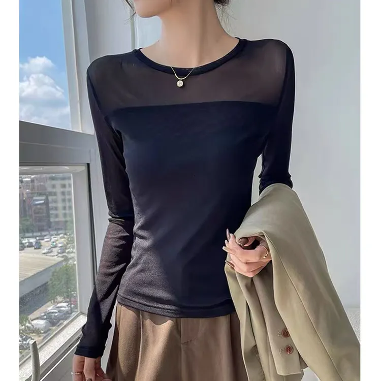 秋季新款打底衫显瘦气质百搭T恤圆领纯色修身上衣女