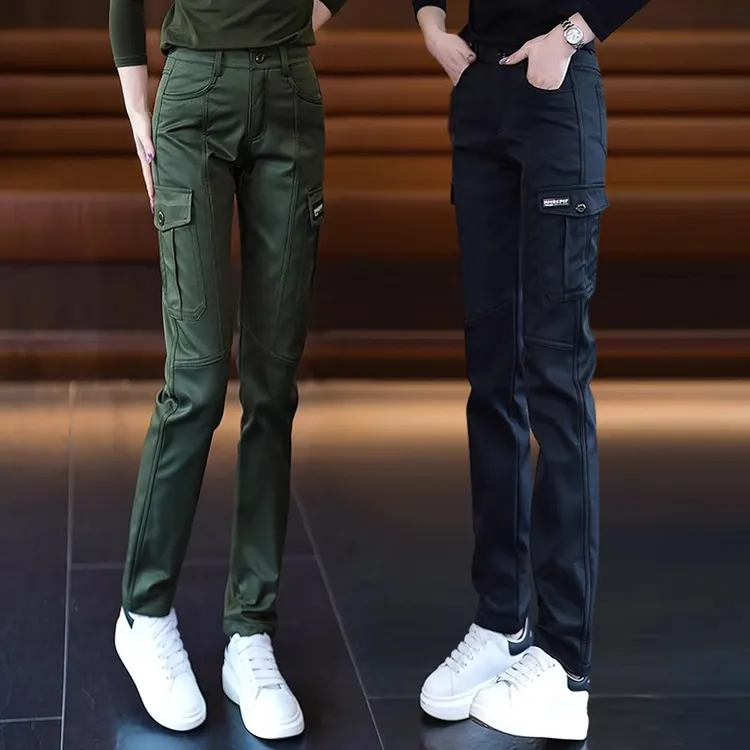 美式工装裤女秋冬2025新款高腰显瘦加绒直筒裤加厚多口袋休闲裤子