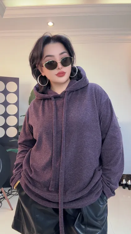 长袖宽松型女套头百搭卫衣中长款连帽秋冬宽松休闲