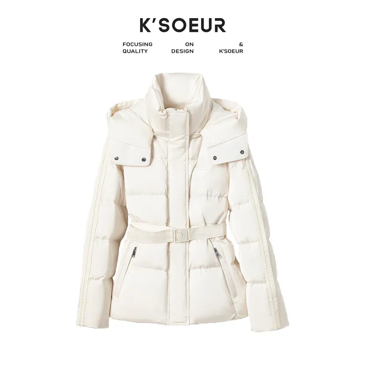 K姐KSOEUR【DU家羽绒】缎面桑蚕丝+90白鸭绒 收腰显瘦羽绒外套女