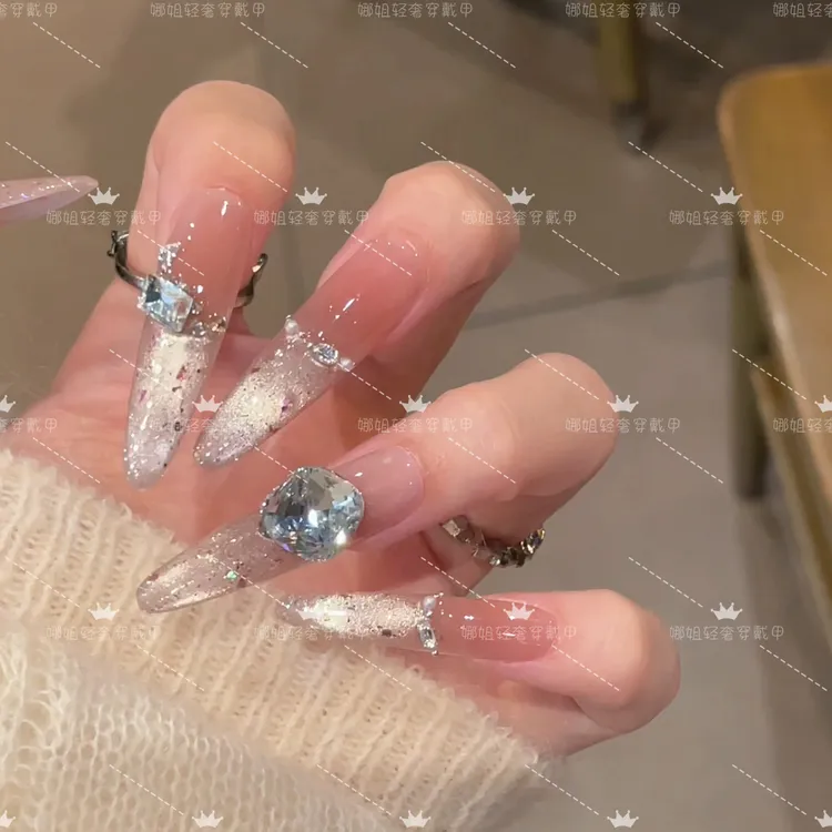 爆闪气质渐变法式高级穿戴甲猫眼纯手工显白可拆卸穿戴美甲贴片