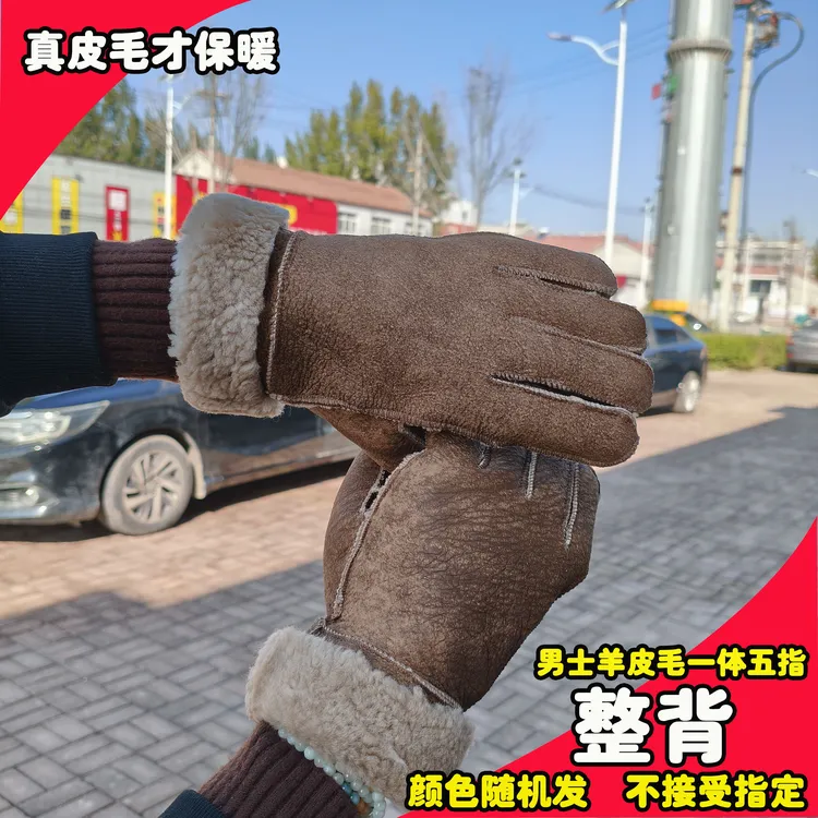 秋冬季加厚保暖羊皮毛一体手套男士骑行户外抗寒挡风羊皮真皮手套