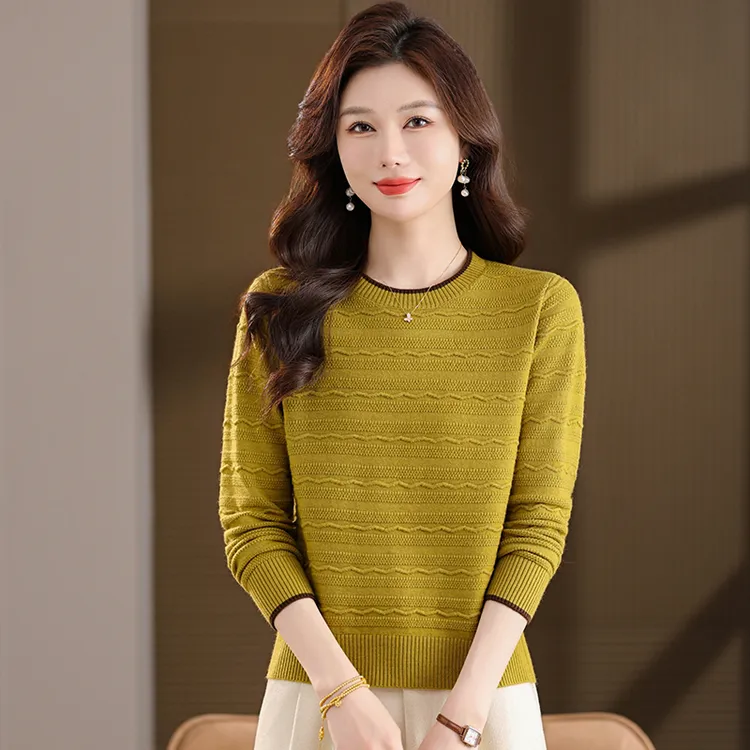 圆领针织秋冬百搭套头长袖针织衫时尚洋气毛针织衫女装宽松毛衣