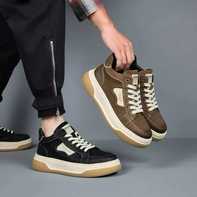 头层牛皮男士时尚厚底保暖加绒休闲运动鞋潮鞋