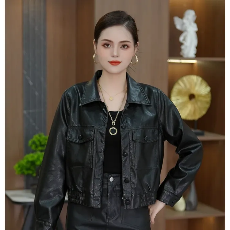 休闲时尚宽松显瘦短款皮衣外套韩版百搭女装ins秋季皮夹克