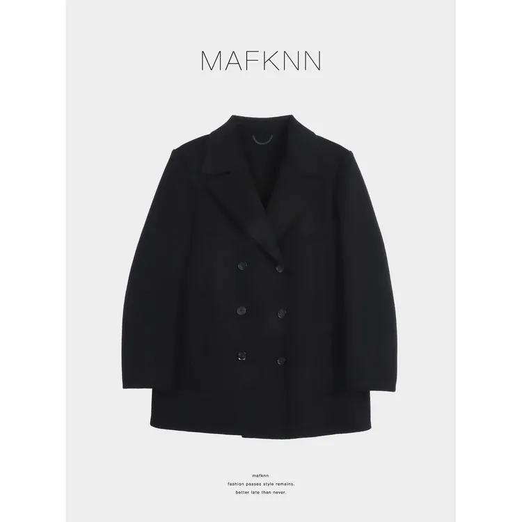 MAFKNN/玛肯时尚休闲简约纯色百搭秋冬毛呢大衣MK13803