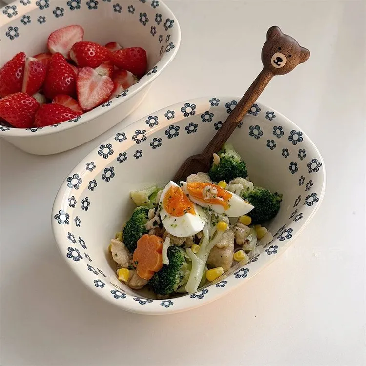 陶瓷碗椭圆深碗沙拉碗水果碗高颜值酸奶碗釉下彩面碗个人专用精致