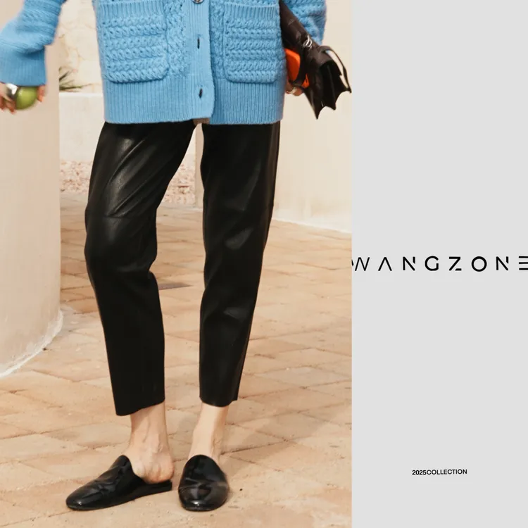 WANG ZONE|爱马*同源法国进口羊皮万能百搭直筒皮中裤/薄弹力皮裤