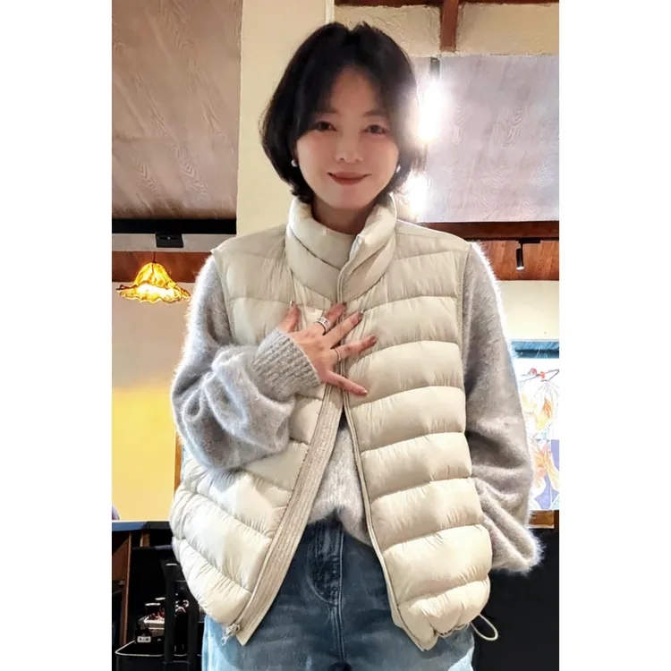 立领排骨羽绒马夹女款2025新款超好看短款小个子白鸭绒背心外套