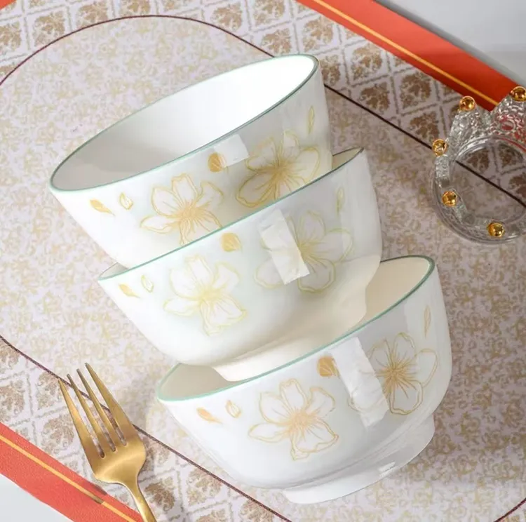 金茉莉5英寸米饭碗10只装釉下彩陶瓷餐具家庭用高颜值碗米饭碗