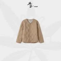 麻享【自由领棉服】纯羊毛填充菱形格可拆卸翻领棉衣女款FSY51164