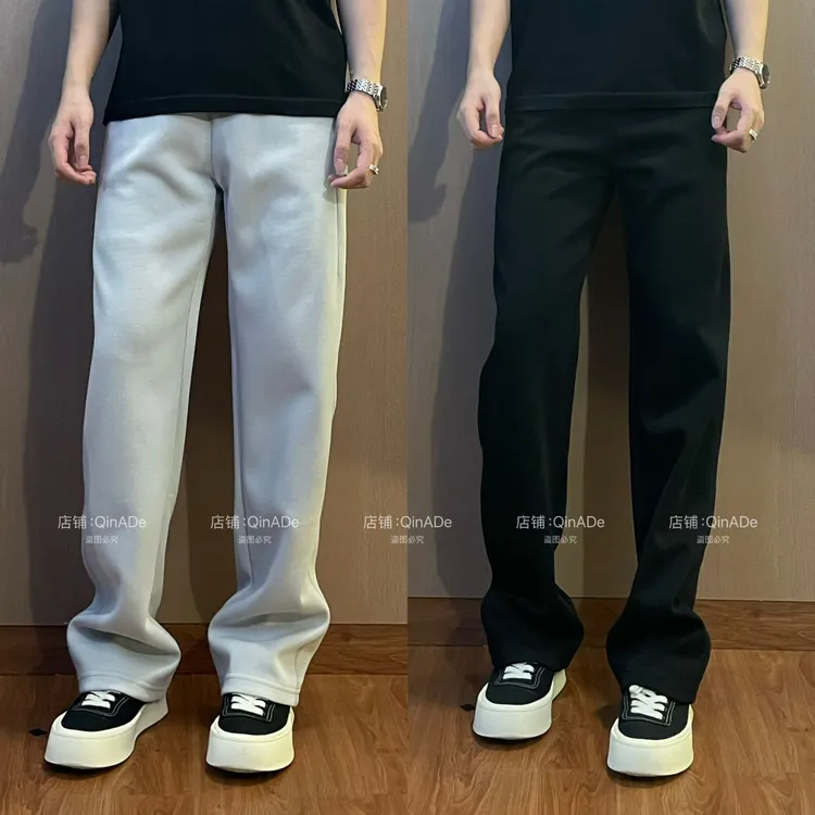 QinADe秋冬款时尚简约净版宽松百搭直筒卫裤松紧腰运动休闲裤男