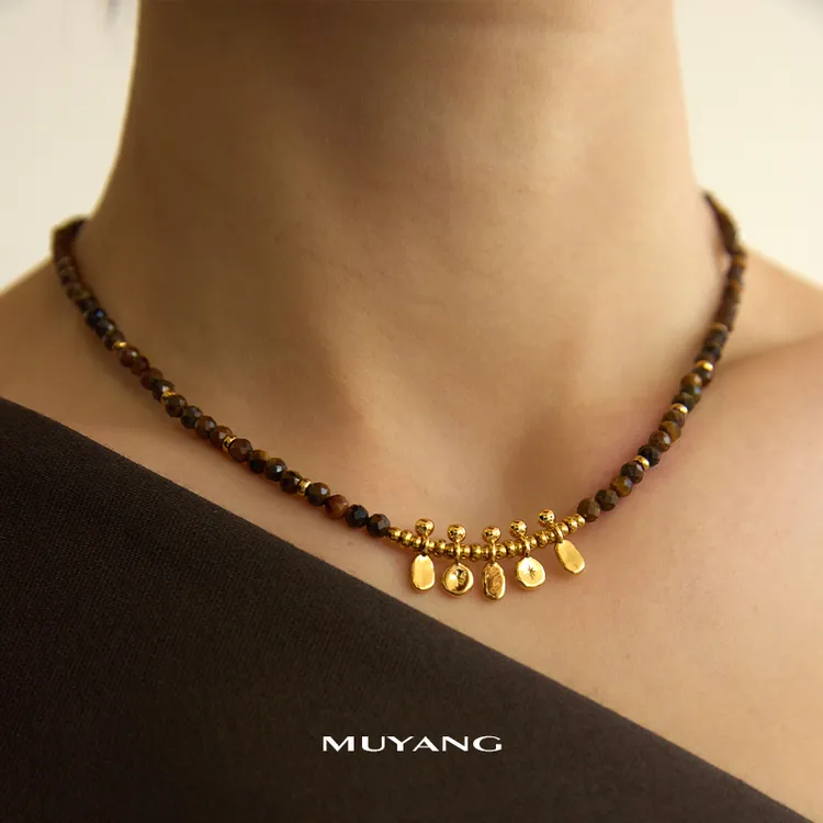 muyang/慕阳 钛钢项链 气质百搭时尚潮流金棱项链颈链女锁骨链商品图