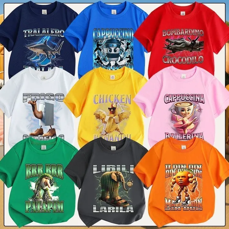 tungtungsahur通通哥木棍人国外山海经橘子肌肉人儿童男童短袖T恤