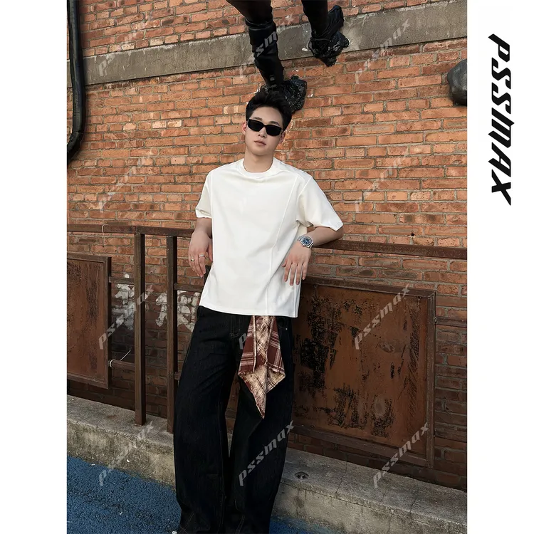 【现货】胖俗俗 pssmax【束迹隐线】2025夏季新款挺阔高级感短袖T恤男