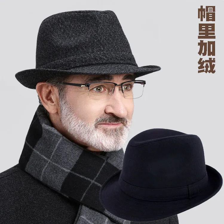 帽子男士秋冬天爸爸毛呢礼帽中老年人绅士帽爷爷爵士帽老头帽