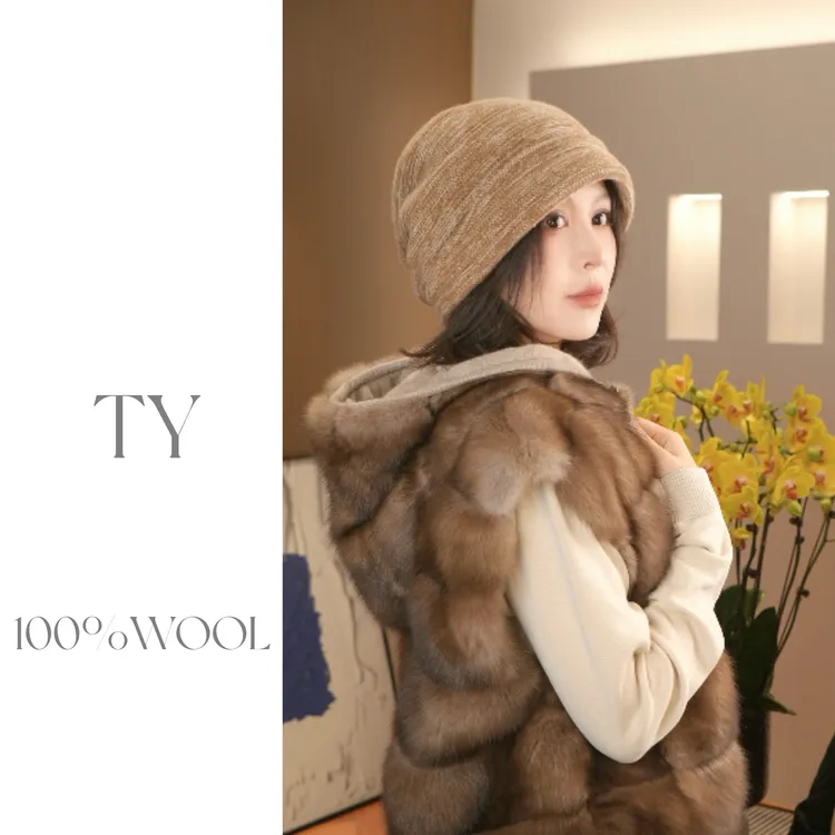 太一 “温暖过冬” 混色全羊毛堆堆帽女针织帽休闲百搭