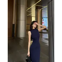 高智感姐系针织连衣裙女秋季中长款性感无袖紧身包臀裙6767#