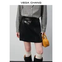 VEGACHANG【可盐可甜】复古皮裙2025新款秋季pu皮高腰身裙0630XT