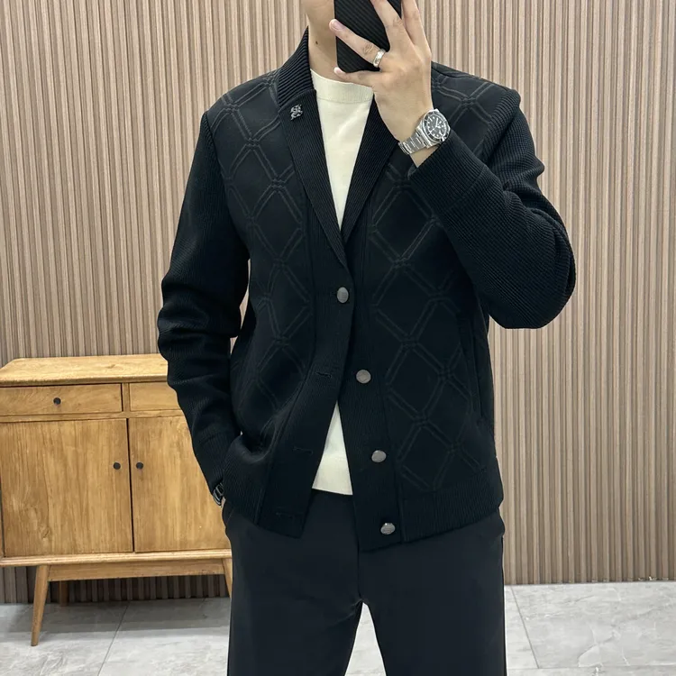 长袖针织青果领秋季毛衫商务男士潮流轻奢针织外套58061