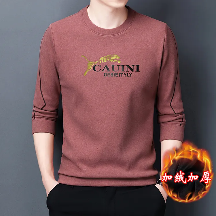 男士秋冬亲肤加绒卫衣双面德绒圆领套头长袖t恤磨毛加厚打底衫