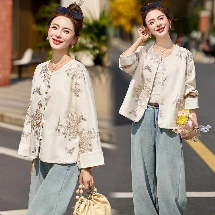 新中式国风重工刺绣外套女2025春秋新款洋气减龄宽松百搭短款上衣