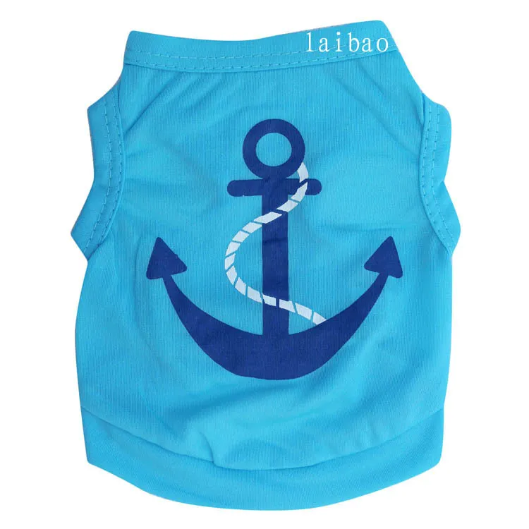 宠物衣服狗狗服装涤蓝色印船锚宠物背心春夏情侣新款泰迪比熊