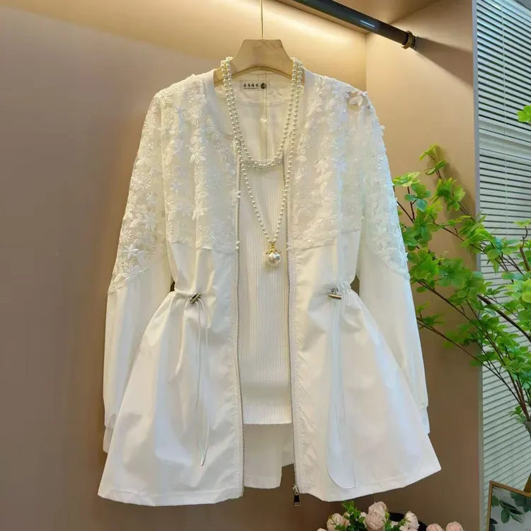 2025新款时尚拼接气质欧洲站显瘦重工抽绳收腰防晒外套