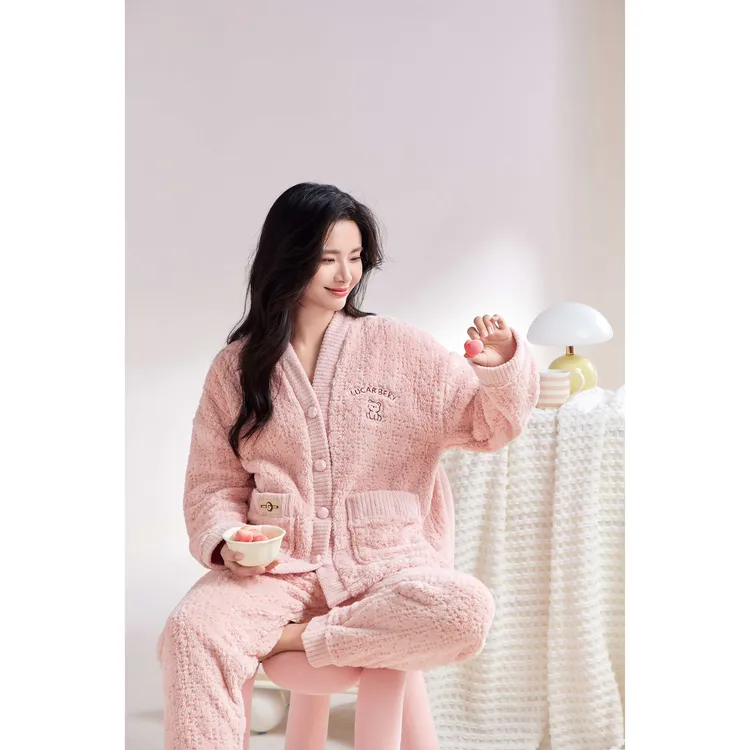 情侣款小熊小香风法兰绒加绒保暖家居服套装2818#